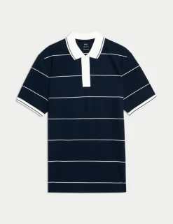 Pure Cotton Pique Striped Polo Shirt