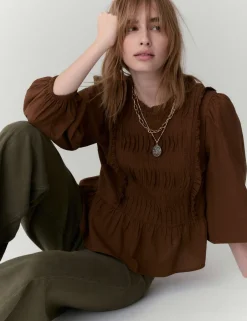 Pure Cotton Pleat Front Blouse