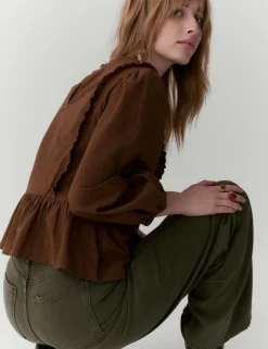 Pure Cotton Pleat Front Blouse