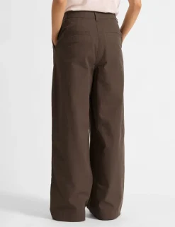 Pure Cotton Pleat Front Wide Leg Trousers