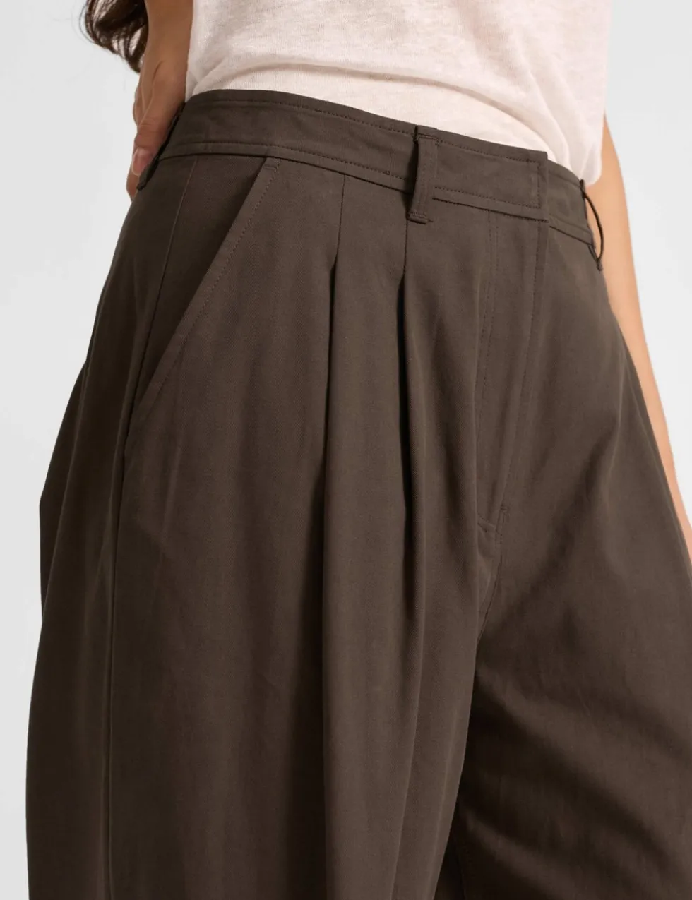 Pure Cotton Pleat Front Wide Leg Trousers