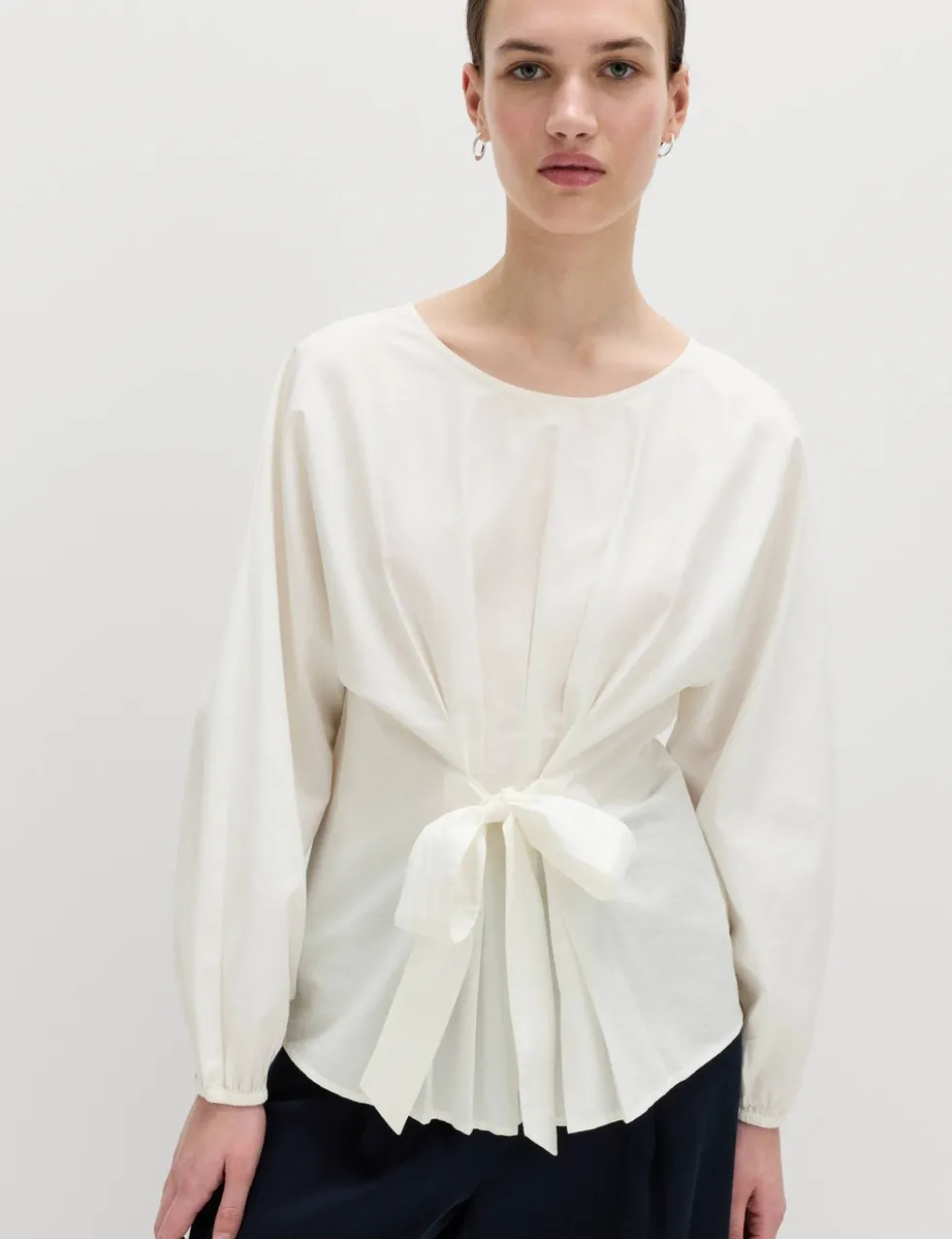 Pure Cotton Pleat Tie Detail Blouse