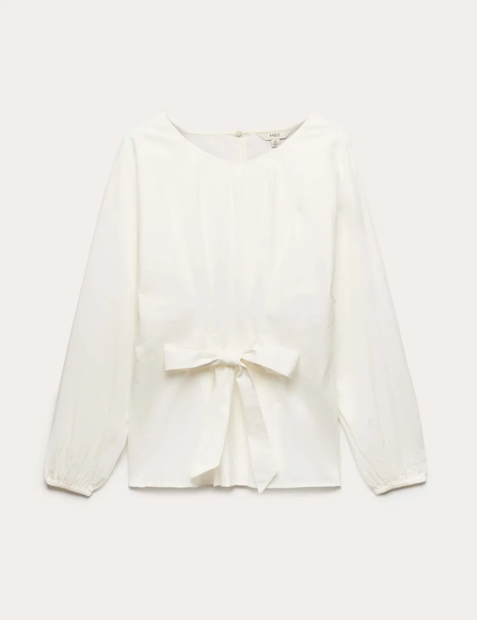 Pure Cotton Pleat Tie Detail Blouse