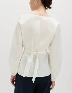 Pure Cotton Pleat Tie Detail Blouse
