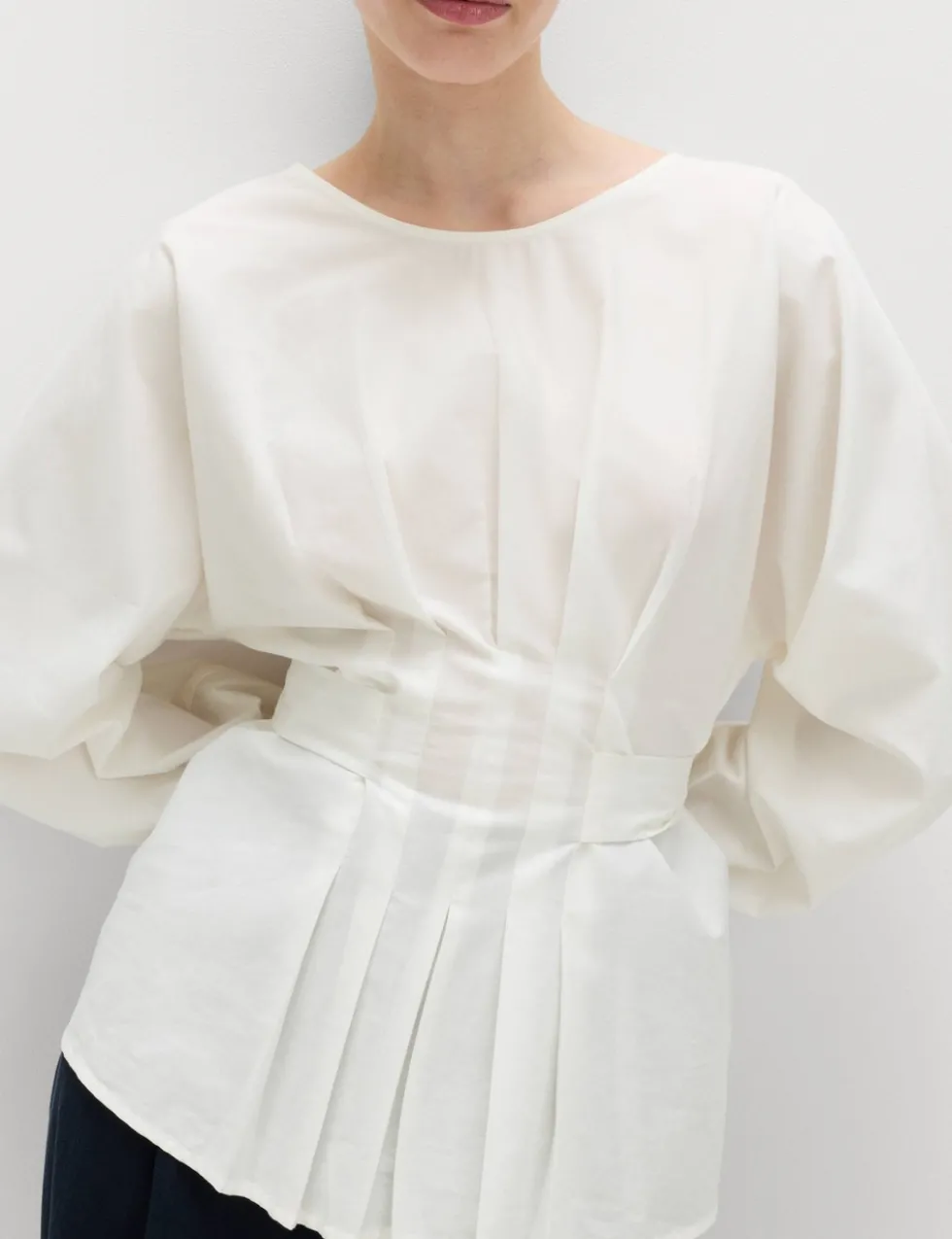 Pure Cotton Pleat Tie Detail Blouse