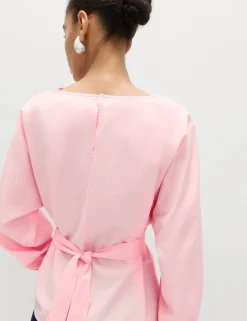 Pure Cotton Pleat Tie Detail Blouse