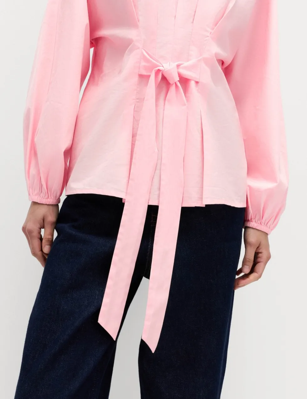 Pure Cotton Pleat Tie Detail Blouse