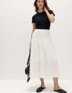 Pure Cotton Pleated Midi A-Line Skirt