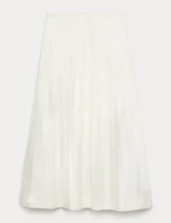 Pure Cotton Pleated Midi A-Line Skirt