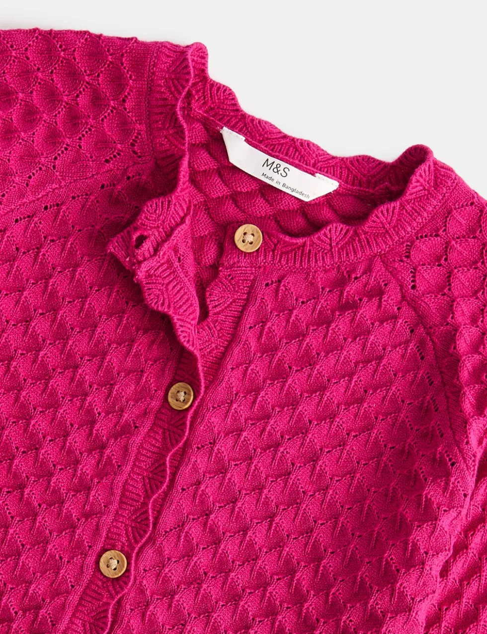 Pure Cotton Pointelle Cardigan (2-8 Yrs)