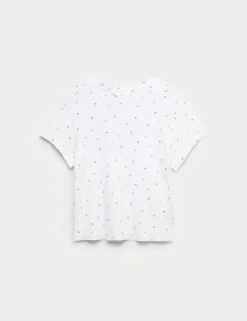 Pure Cotton Pointelle Floral Pyjama Top