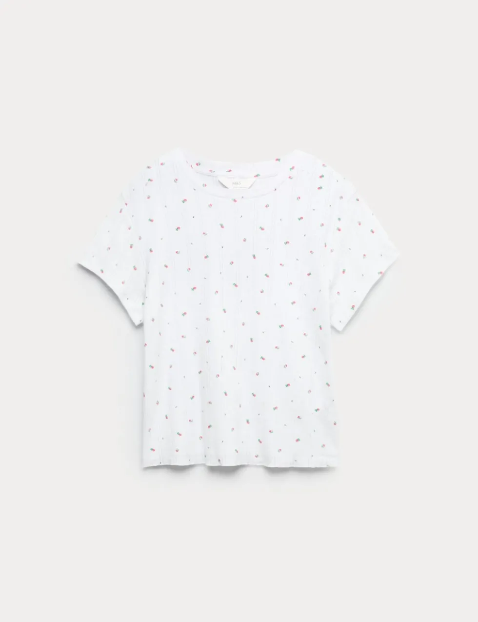 Pure Cotton Pointelle Floral Pyjama Top