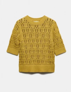 Pure Cotton Pointelle Knitted T-Shirt