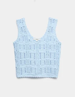 Pure Cotton Pointelle Knitted Vest