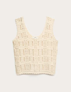 Pure Cotton Pointelle Knitted Vest