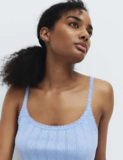 Pure Cotton Pointelle Lace Cami Pyjama Top