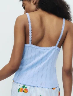 Pure Cotton Pointelle Lace Cami Pyjama Top