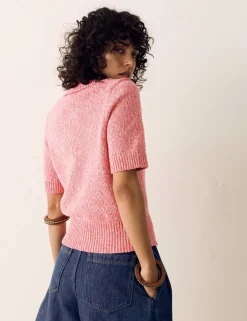 Pure Cotton Pointelle Polo Collar Zip Up Cardigan
