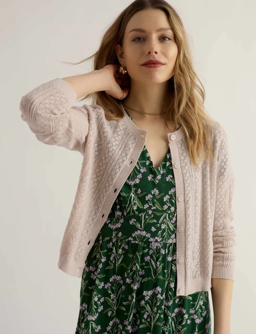 Pure Cotton Pointelle Relaxed Cardigan