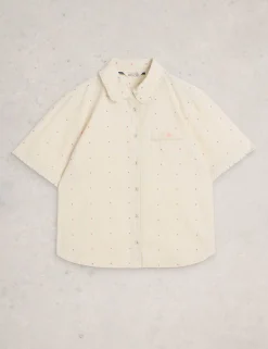 Pure Cotton Polka Dot Collared Pyjama Top