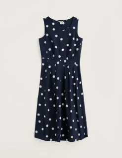 Pure Cotton Polka Dot Midi Skater Dress
