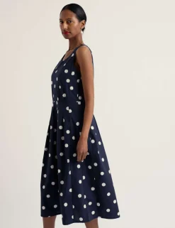 Pure Cotton Polka Dot Midi Skater Dress