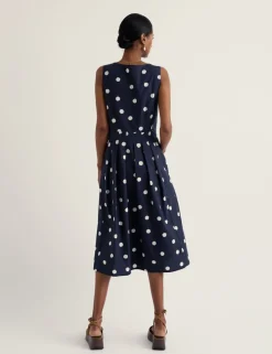Pure Cotton Polka Dot Midi Skater Dress