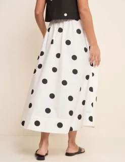 Pure Cotton Polka Dot Midi A-Line Skirt