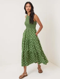 Pure Cotton Polka Dot Midaxi Tiered Dress