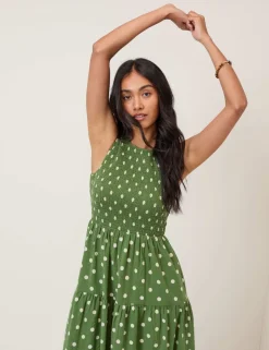 Pure Cotton Polka Dot Midaxi Tiered Dress