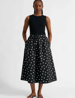 Pure Cotton Polka Dot Midi A-Line Skirt