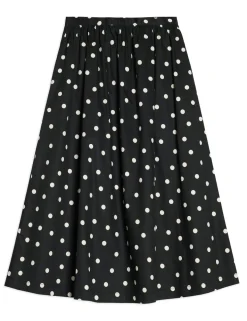 Pure Cotton Polka Dot Midi A-Line Skirt