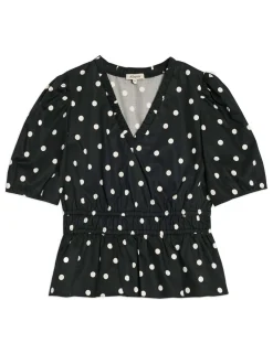 Pure Cotton Polka Dot V-Neck Top