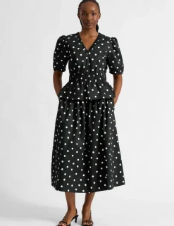 Pure Cotton Polka Dot V-Neck Top