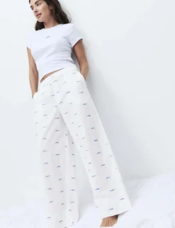Pure Cotton Poplin Embroidered Pyjama Bottoms