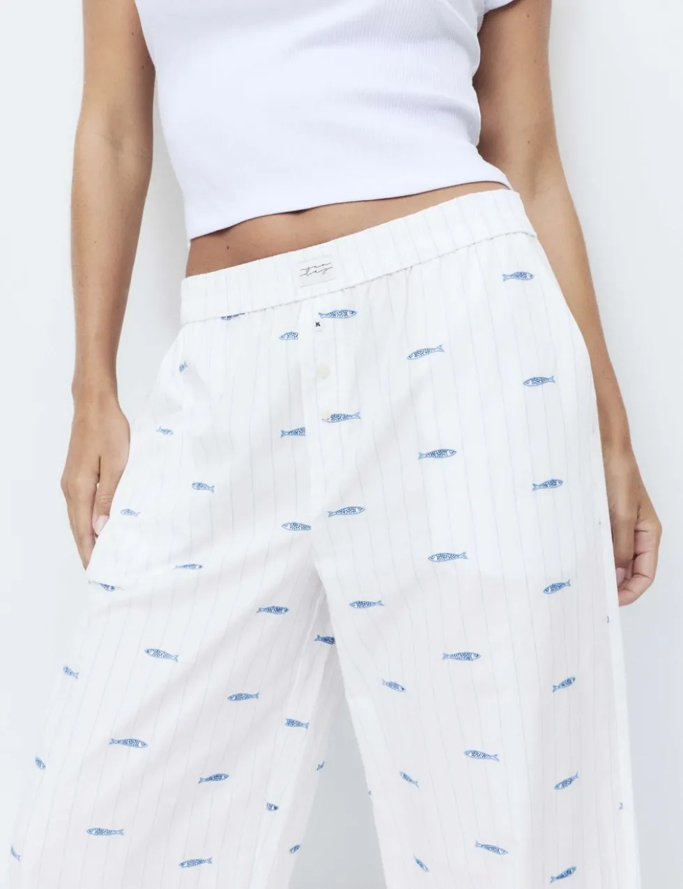 Pure Cotton Poplin Embroidered Pyjama Bottoms