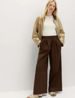 Pure Cotton Poplin Pull On Super Wide Leg Trousers
