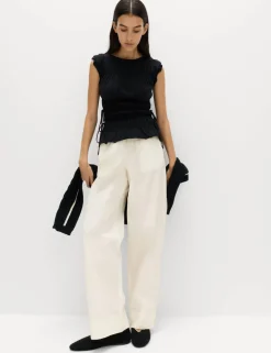 Pure Cotton Poplin Pull On Straight Leg Trousers