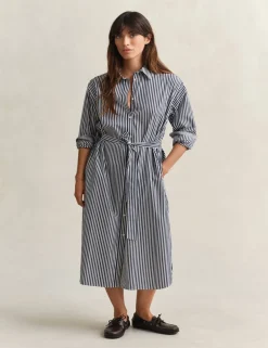 Pure Cotton Poplin Striped Midi Shirt Dress