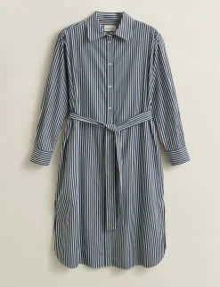 Pure Cotton Poplin Striped Midi Shirt Dress