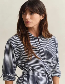 Pure Cotton Poplin Striped Midi Shirt Dress
