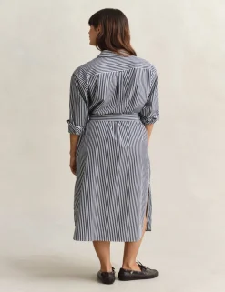 Pure Cotton Poplin Striped Midi Shirt Dress