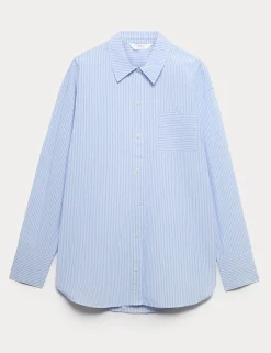 Pure Cotton Poplin Striped Pyjama Shirt