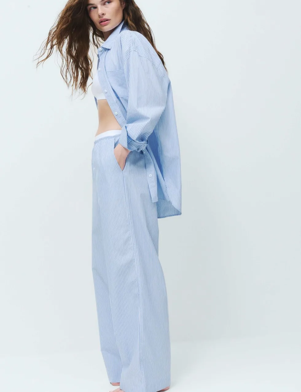 Pure Cotton Poplin Striped Pyjama Shirt