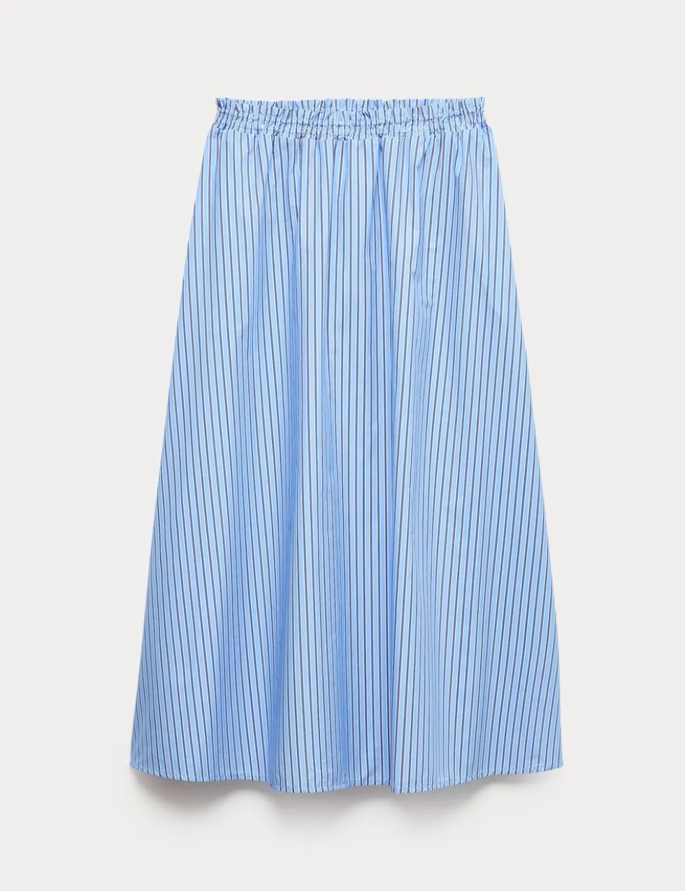 Pure Cotton Poplin Striped Pleated Midi Skirt