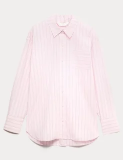 Pure Cotton Poplin Striped Pyjama Shirt