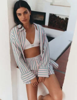 Pure Cotton Poplin Striped Pyjama Shirt