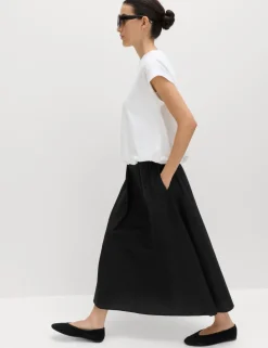 Pure Cotton Poplin Tie Side Midi Skirt