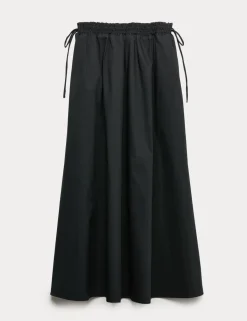 Pure Cotton Poplin Tie Side Midi Skirt