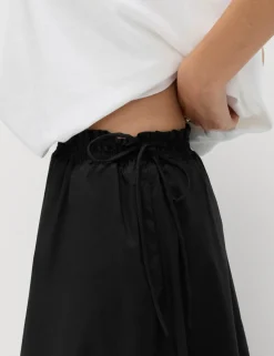 Pure Cotton Poplin Tie Side Midi Skirt